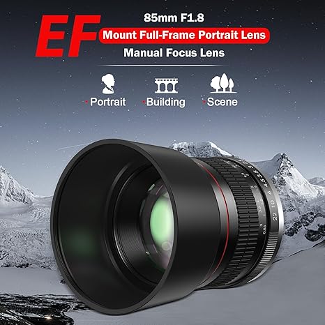 85mm f1.8 Portrait Lens - EF Lens for Canon, Medium Telephoto Lenses Manual Camera for Canon EOS Rebel T8i T7i T7 T6 T6s T6i SL3 SL2 90D 80D 77D 4000D EOS-1D X Mark III/II, 5D Mark IV, 6D Mark II etc - Image 2