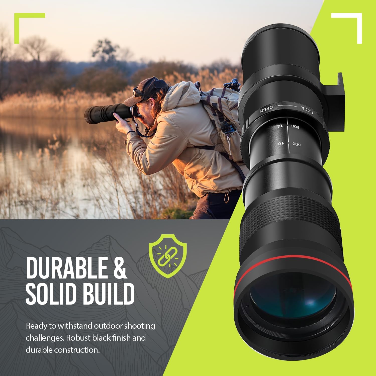 High-Power 420-1600mm f/8.3 HD Manual Telephoto Lens for Nikon D500, D600, D610, D700, D750, D800, D800e, D810, D810a, D850, D3400, D5000, D5100, D5200, D5300, D5500, D5600, D7100, D7200, D7500 DSLR - Image 6