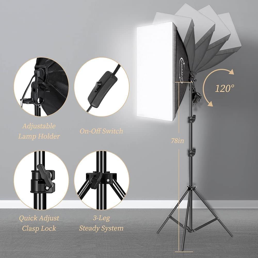 Photography Lighting Kit, Softbox Lighting Kit with Photo Backdrop for Product Photography, Portrait photography, Video Shooting Photography - Image 2